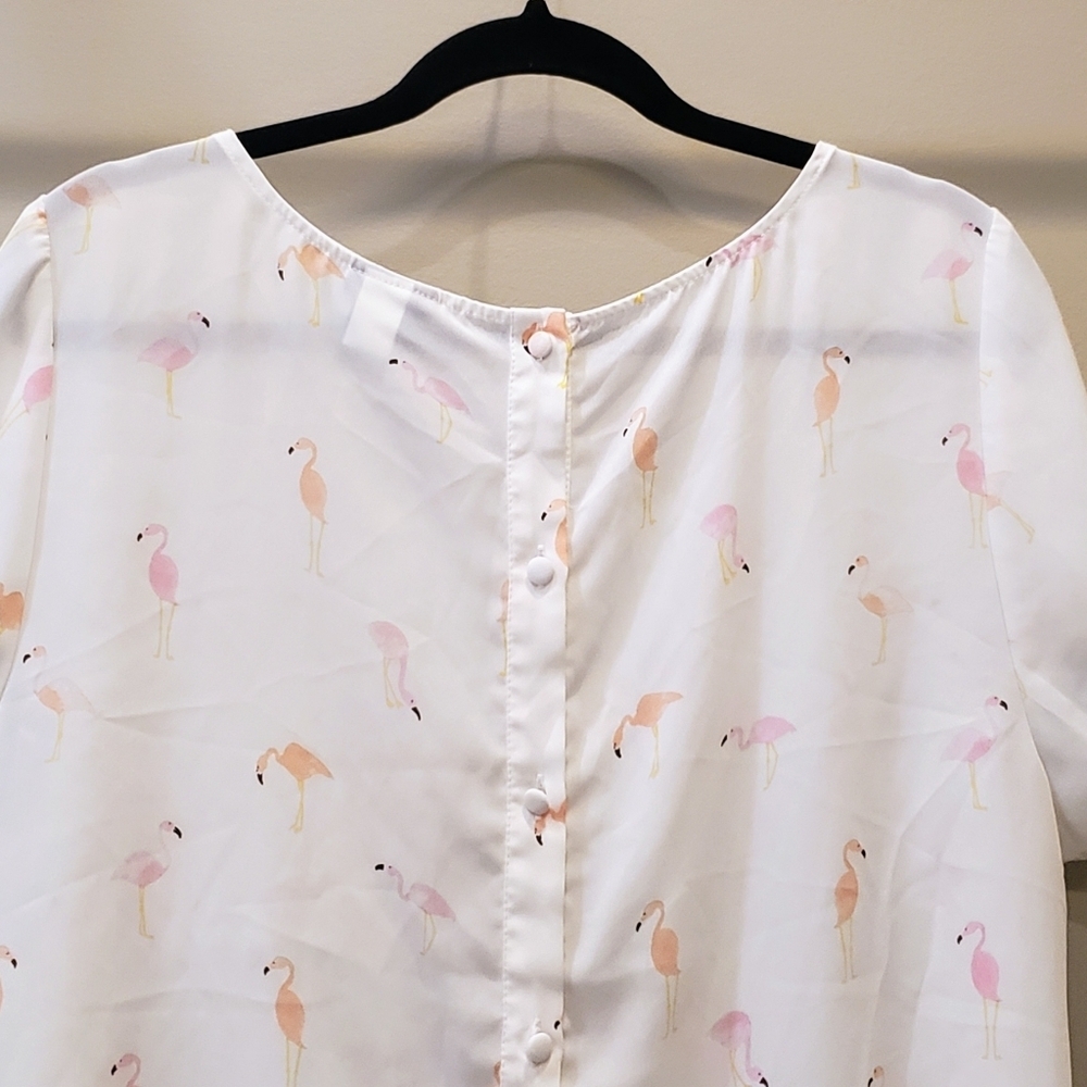 Torrid Sz 1X Flamingo Semi Sheer Top Short Sleeve Scoop Neck Button Dow… - Picture 11 of 13